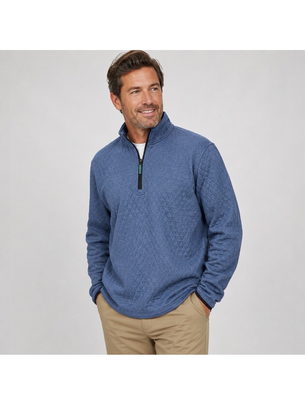 MAGASCHONI Men’s XXL Blue Quilted 1/4 Zip Pullover Sweater NWT Textured Preppy